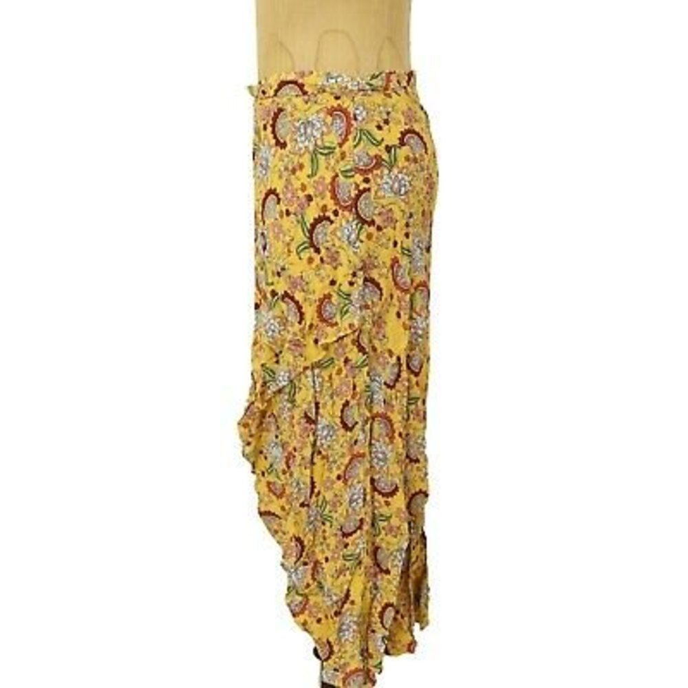 Sanctuary Jamie Midi Skirt S Ruffle Faux Wrap Hi Low Floral Yellow NWT B50 - Picture 6 of 6